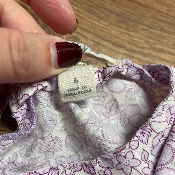 Lands End Girls Purple Floral Micro Print Sleeveless Top Bow Ruffle Size 6 - Picture 7 of 8